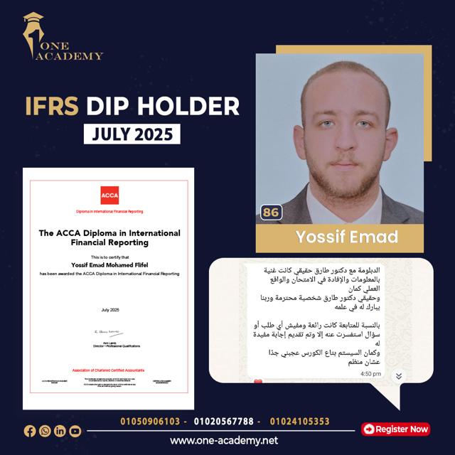 Yossif Emad – 86% – ACCA DipIFR June 2025 – ONE Academy